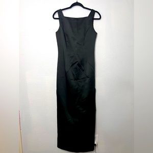 👗ABS Allen Schwartz Evening black satin gown / dress with double slits s…